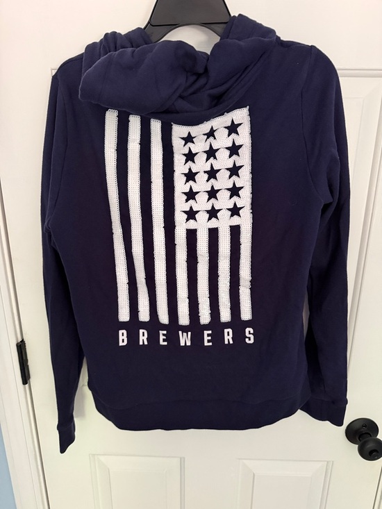 PINK Victoria's Secret Tops - PINK Milwaukee Brewers Hoodie with White Trim and Contrast Stitching